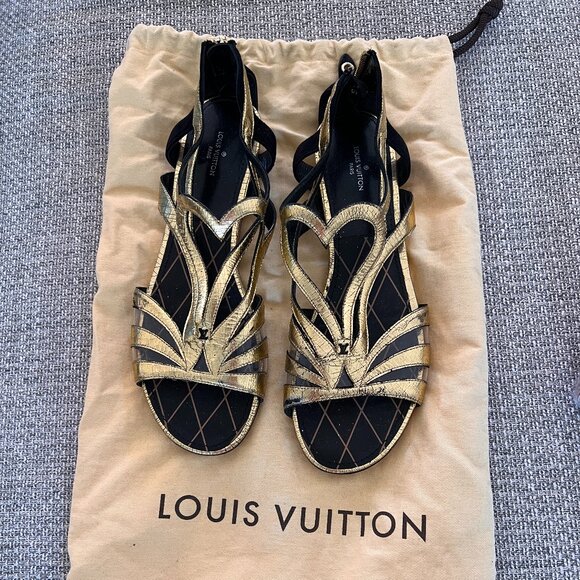Louis Vuitton Queen of Hearts Gold Sandals Size 38.5 ASO Alicia Vikander - Picture 1 of 9